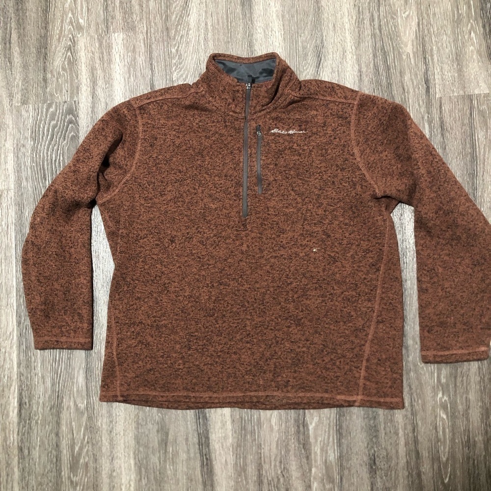 Eddie Bauer Brown Heathered Fleece 1/4 Zip Pullover Sweater Men's L
